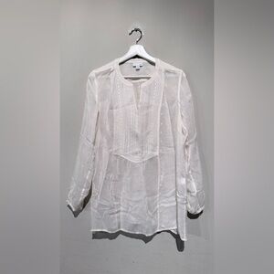 J. Jill Women S Off White Embroidered Long Sleeve Blouse Workwear Vacation Summe